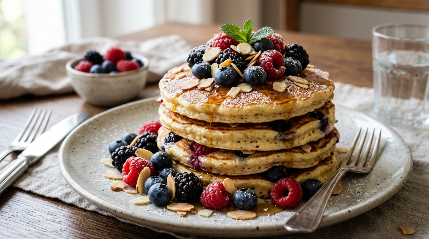 Quark-Pancakes mit Beeren bei Schwangerschaftsdiabetes