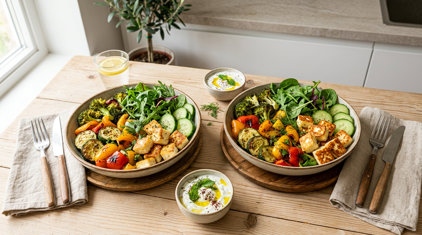 Crispy Halloumi Bowl mit Ofengemüse